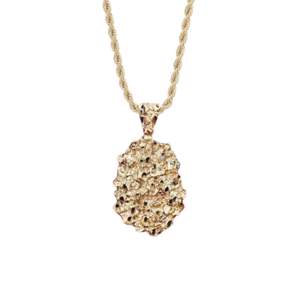 Gold Plated Oval Nugget Rope Chain Charm Necklace