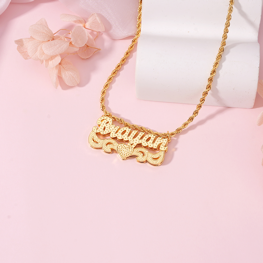 Heart Personalized Custom Zirconia Gold Plated Name Necklace