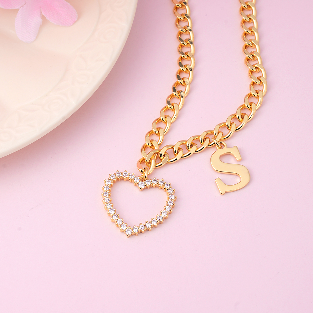 Cuban Chain Heart Pendant Custom Initial Necklace