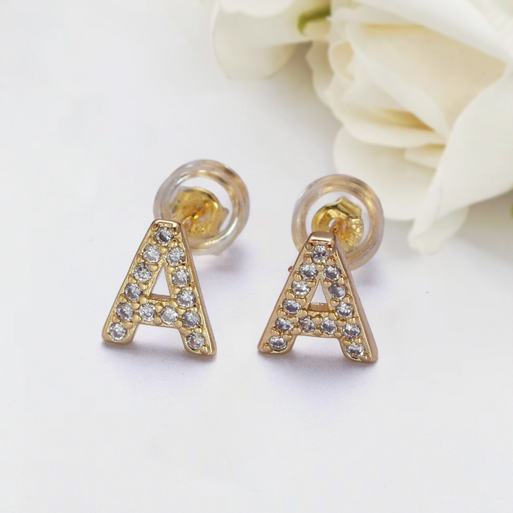 CZ Diamond Letter Stud Earrings Custom Initial Earrings