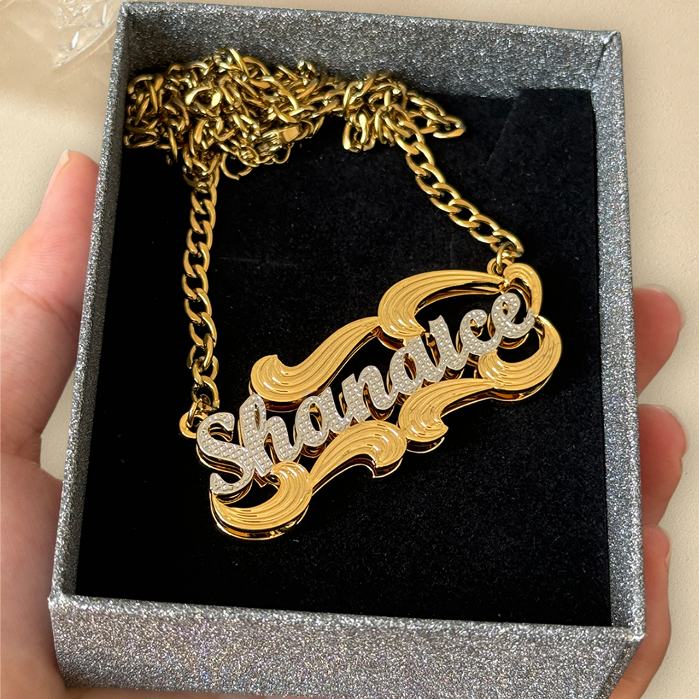 Personalized 3D Double Layer Nameplate Pendant Custom Name Necklace
