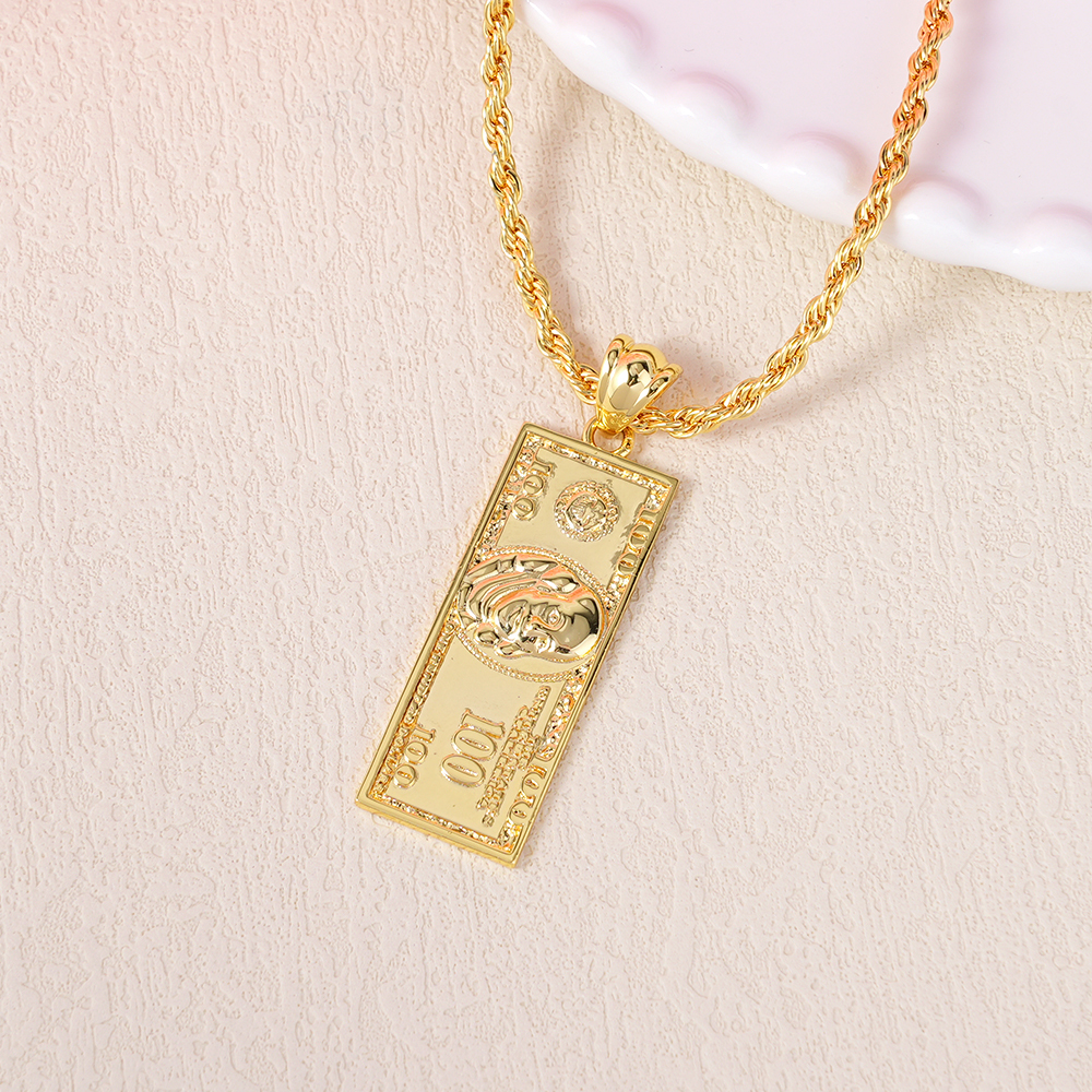 $100 Bill Set Gold Plated Necklace Ring and Stud Earrings