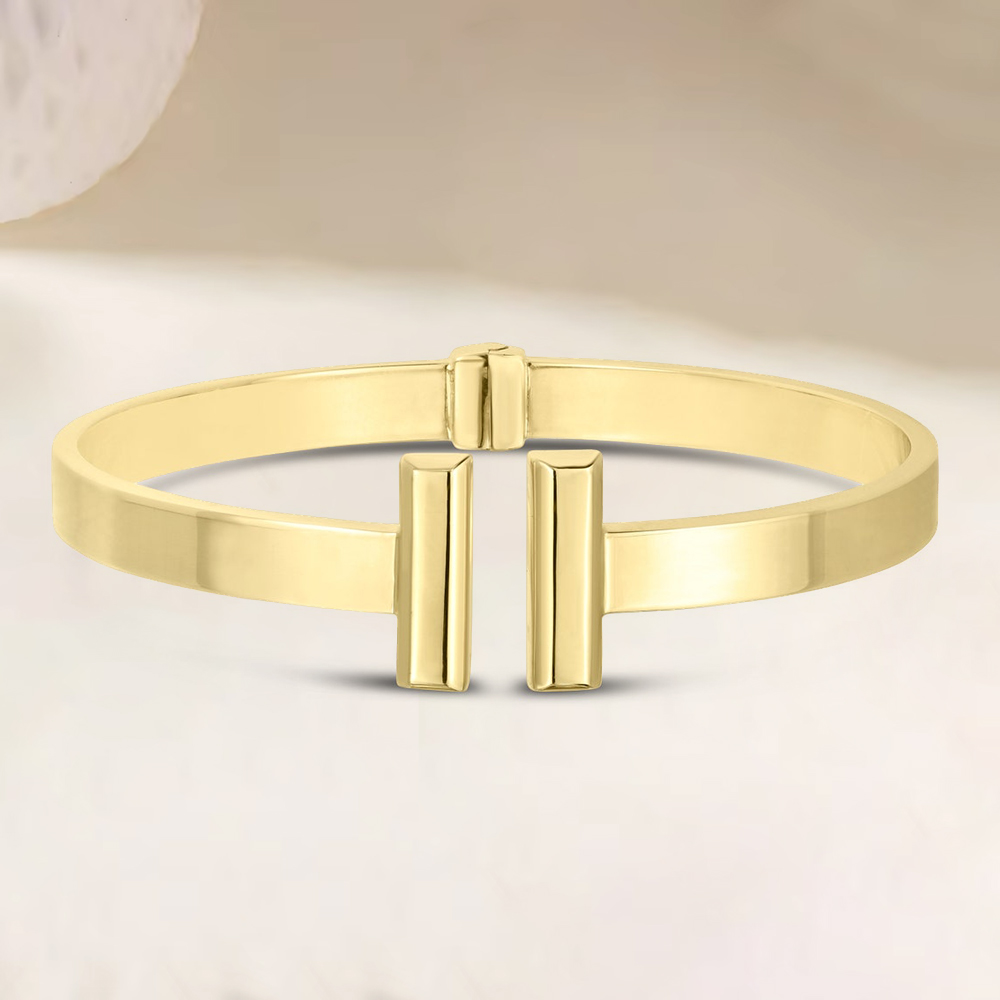 6mm Shiny Bar Cuff Bangle Gold Plated Bracelet