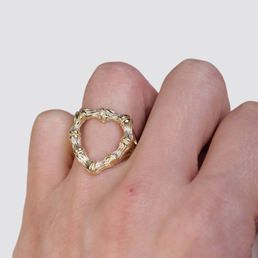 Bamboo Heart Shaped Ring Custom Engraved Ring