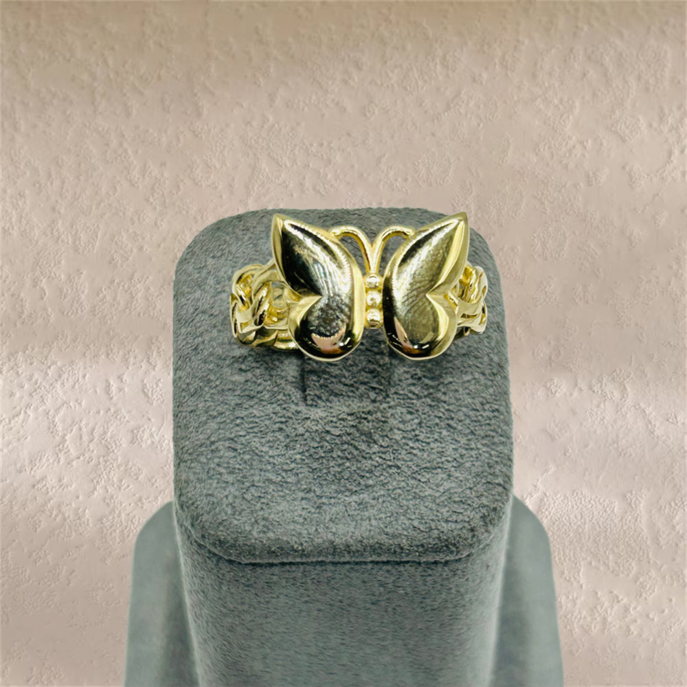 Butterfly Ring On Cuban Chain Gold Plated Ring