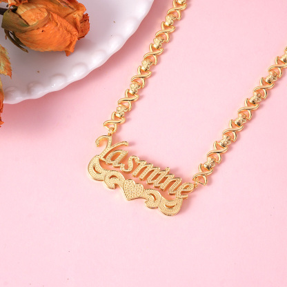Double Layer Heart Nameplate Pendant Personalized Custom Gold Plated Name Necklace Gift For Her