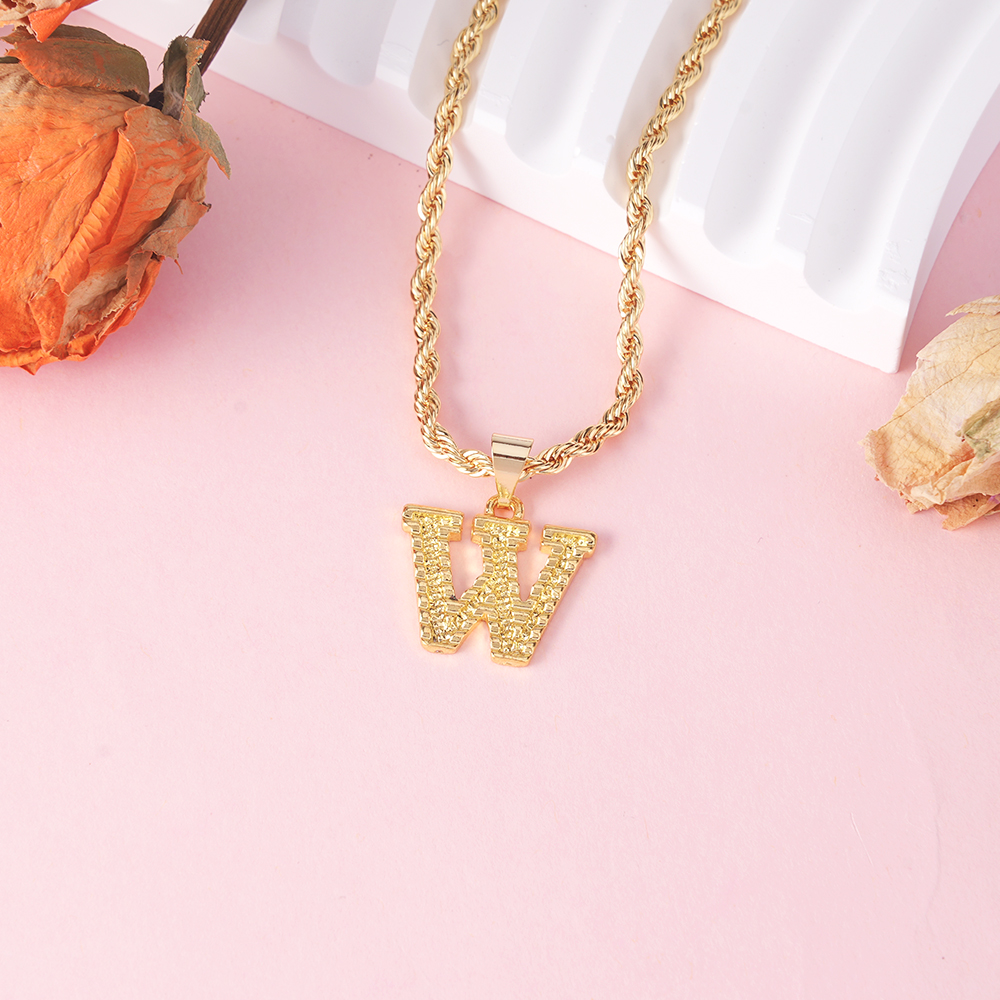 Personalized Custom Gold Plated Diamond Cut Capital Letter Pendant Initial Necklace