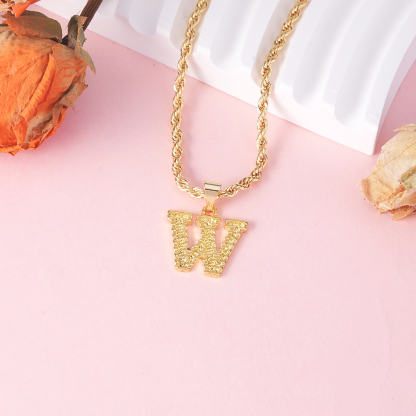 Personalized Custom Gold Plated Diamond Cut Capital Letter Pendant Initial Necklace