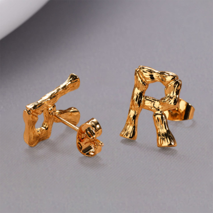 Bamboo Initial Letters Stud Earrings