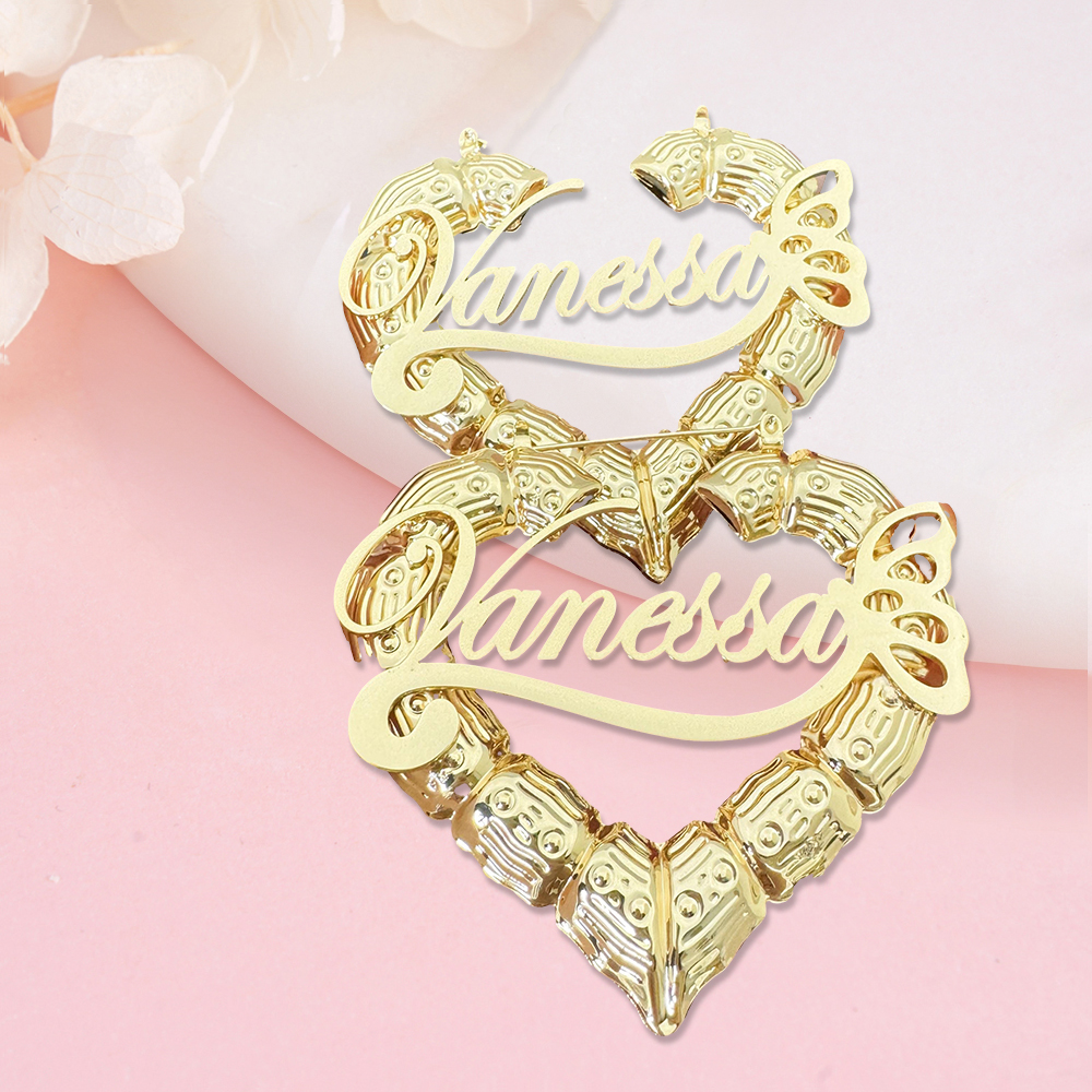 Custom Butterfly Heart Shaped Name Earring