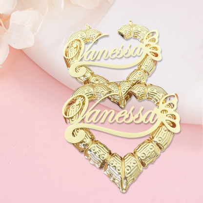 Custom Butterfly Heart Shaped Name Earring