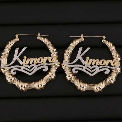 Personalized Two-Tone Bamboo Name Earrings