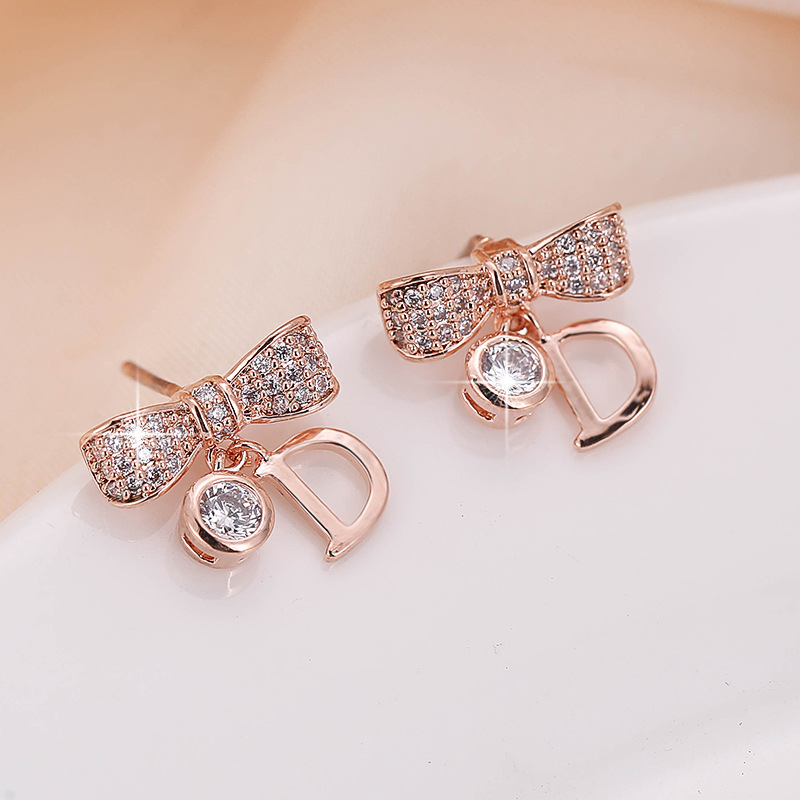 Custom Shiny Bow Letter Stud Earrings