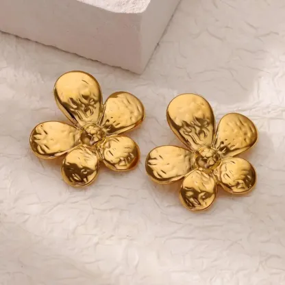 Gold Plated Chunky Maximalist Flower Earrings