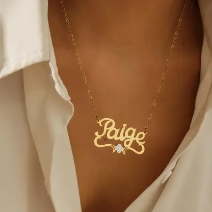 Custom Gold Plated Clover Charm Color Name Necklace