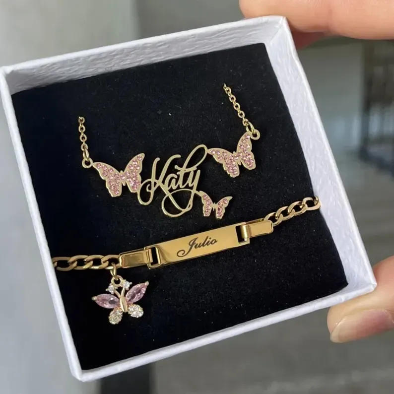 Butterfly Name Necklace & Bracelet Personalized GoJewelry Set, Custom
