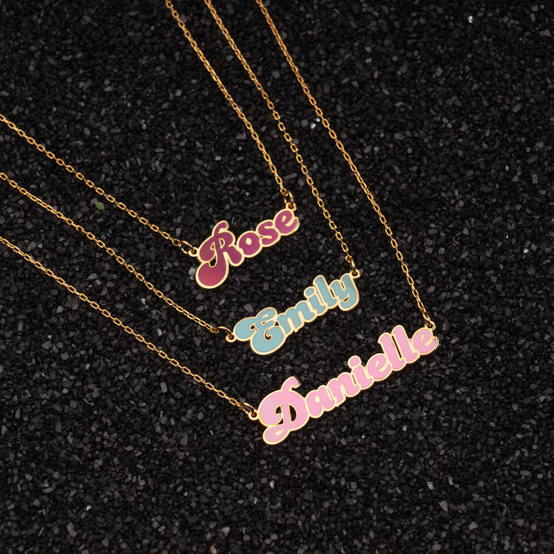 Colorful Nameplate Necklace Personalized Blue Pink Name Necklace