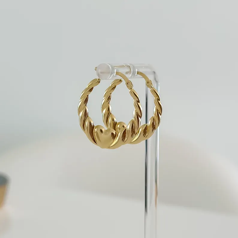 20mm Heart Textured Hoop Earrings Gold Plated Hoop Earrings For Her