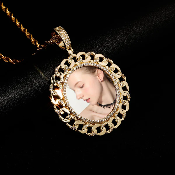 Personalized Round Photo Pendant Necklace With Rope Chain