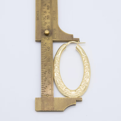 Gold Plated Oval Greek Key Hoop Earrings