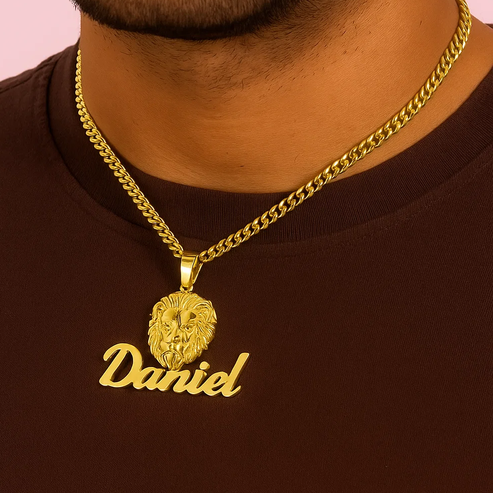 Lion Name necklace Personalized Custom Gold Plated Necklace for Men