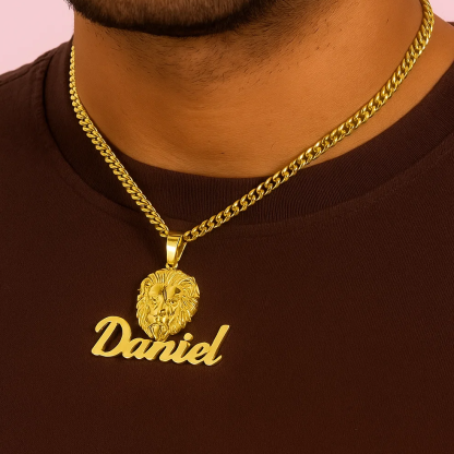 Lion Name necklace Personalized Custom Gold Plated Necklace for Men