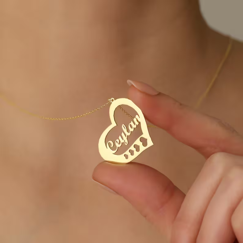 Gold Plated Love Heart Nameplate Personalized Custom Name Necklace