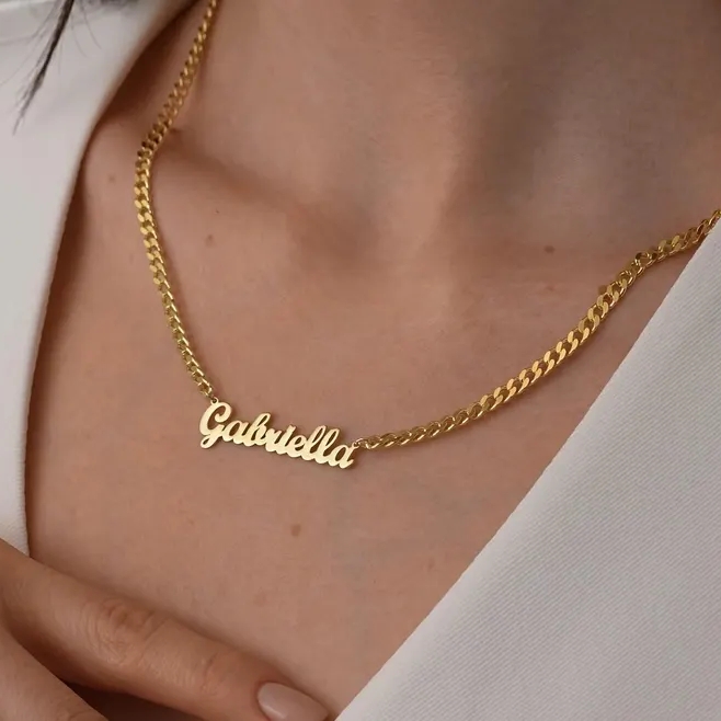 Elegant Gold Plated Name Necklace with Cuban Chain for Women