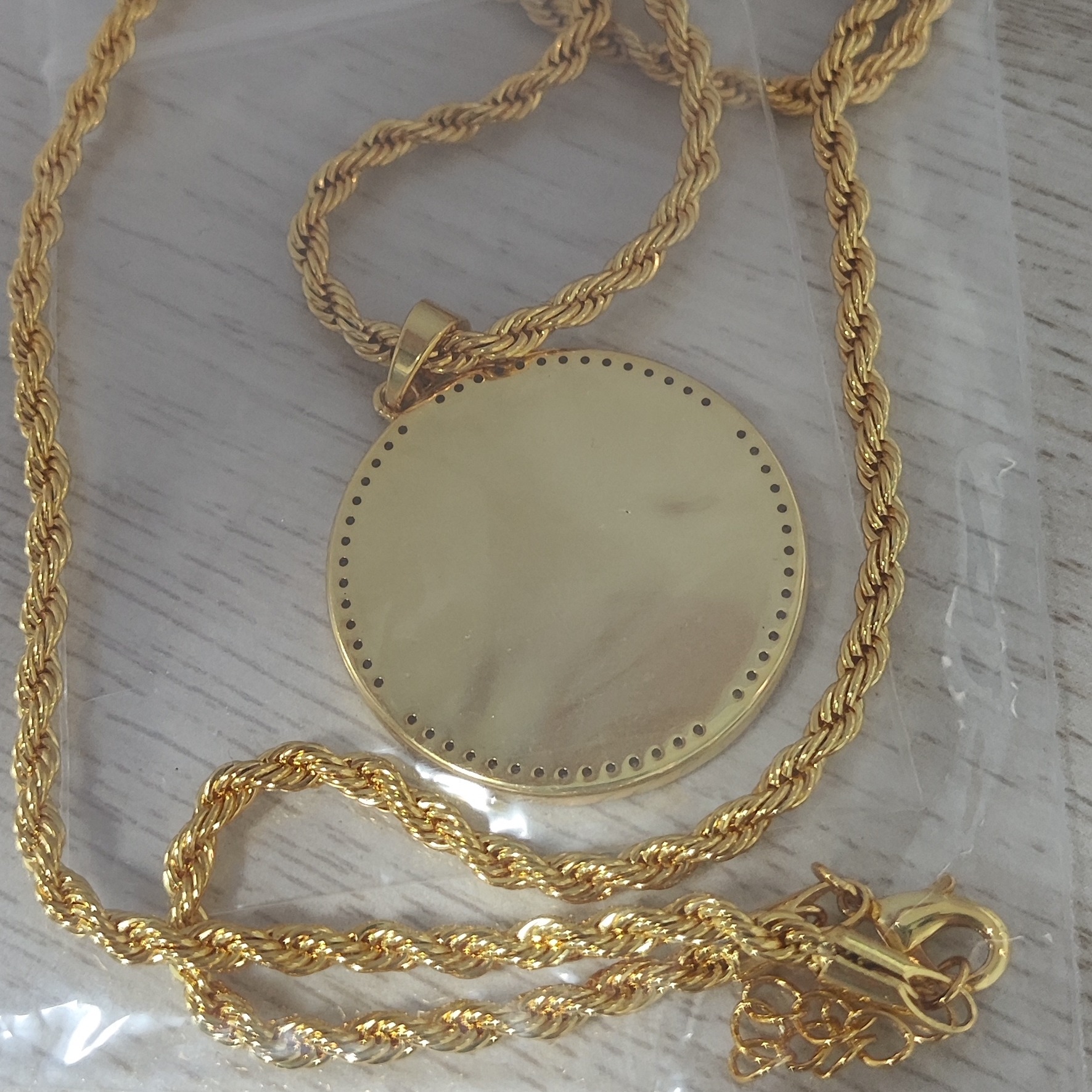 Circular Custom CZ Photo Pendant Necklace with Rope Chain