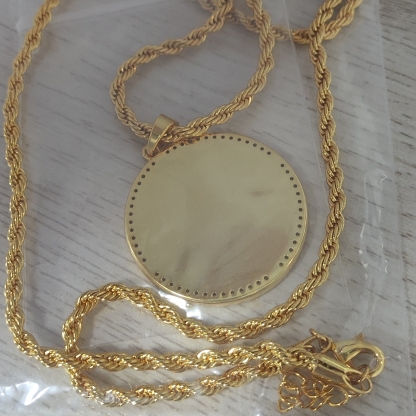 Circular Custom CZ Photo Pendant Necklace with Rope Chain
