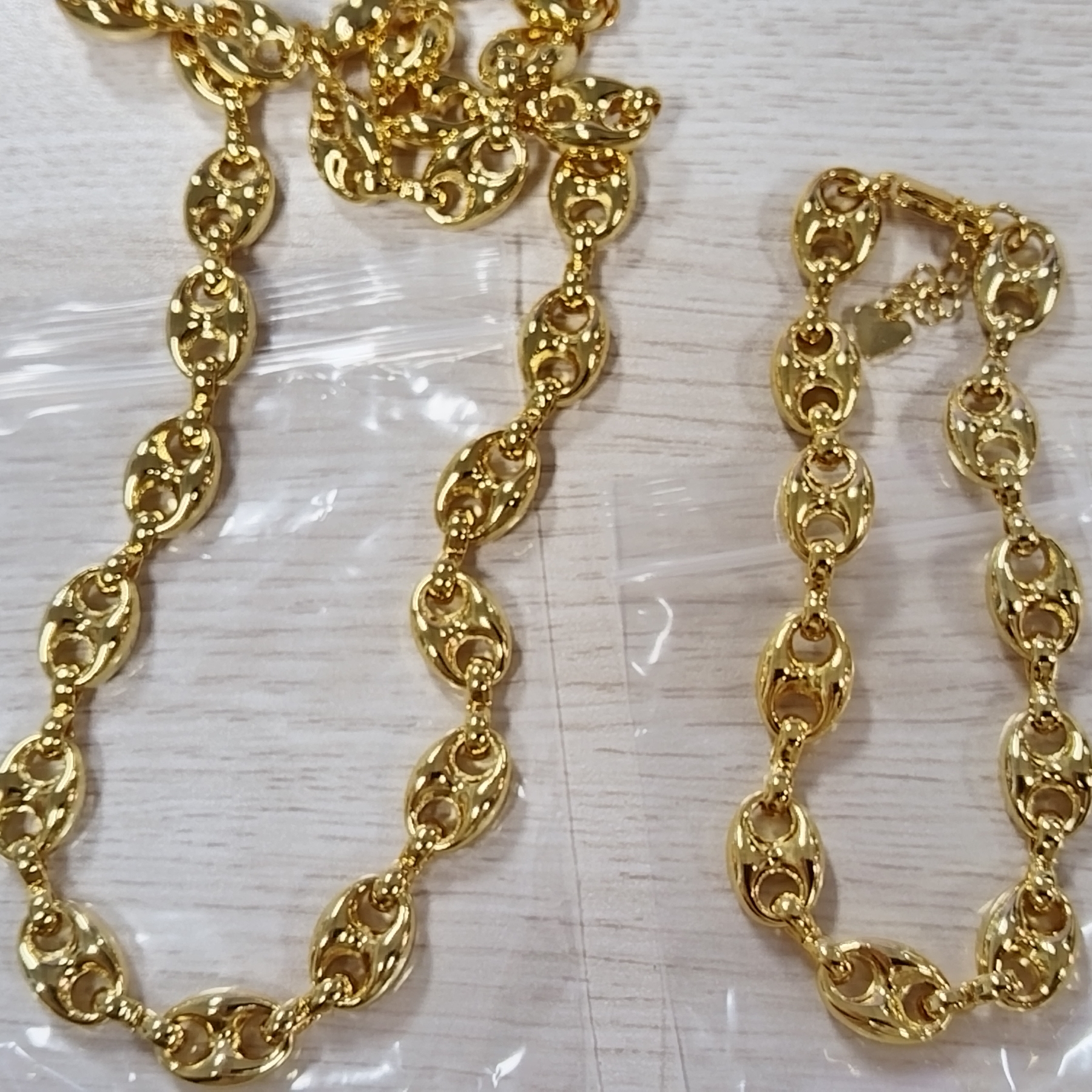 Puffed Mariner Anchor Link Chain Necklace Textured Chain Gold Plated Necklace