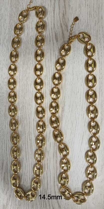 Puffed Mariner Anchor Link Chain Necklace Textured Chain Gold Plated Necklace
