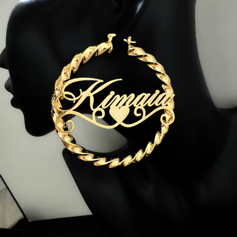Custom Twist Hoop Name Earrings Gold Plated Large Hoop Earrings