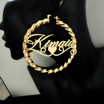 Custom Twist Hoop Name Earrings Gold Plated Large Hoop Earrings