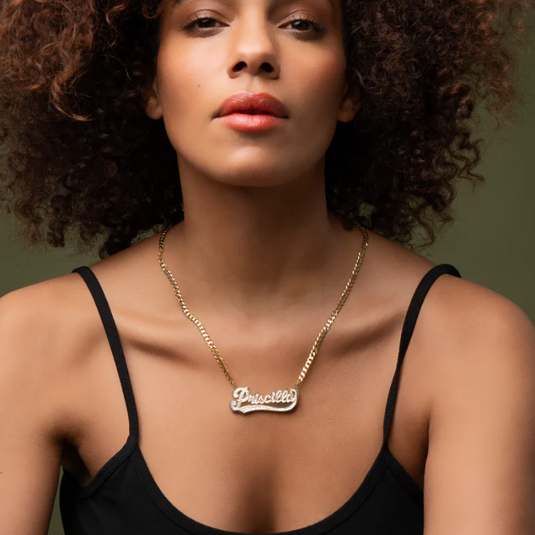 Double Plated Name Necklace Personalized Two Tone Nameplate Necklace