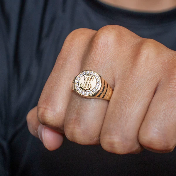 14K Gold Plated CZ Money Sign Ring