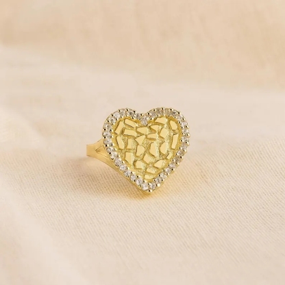 Love Heart CZ Nugget Ring Gold Plated Heart Ring