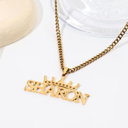 Personalized Crown Nameplate Pendant Custom Name Necklace