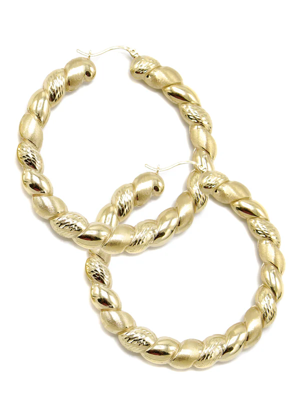 60mm Gold Plated Twist Hoop Earrings