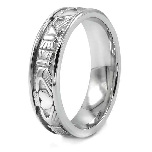 Mens White Gold Plated Crown Heart Ring