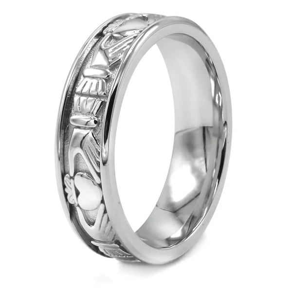Mens White Gold Plated Crown Heart Ring