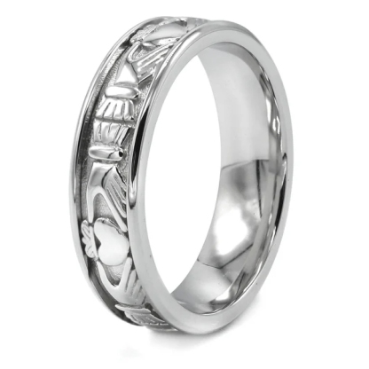 Mens White Gold Plated Crown Heart Ring