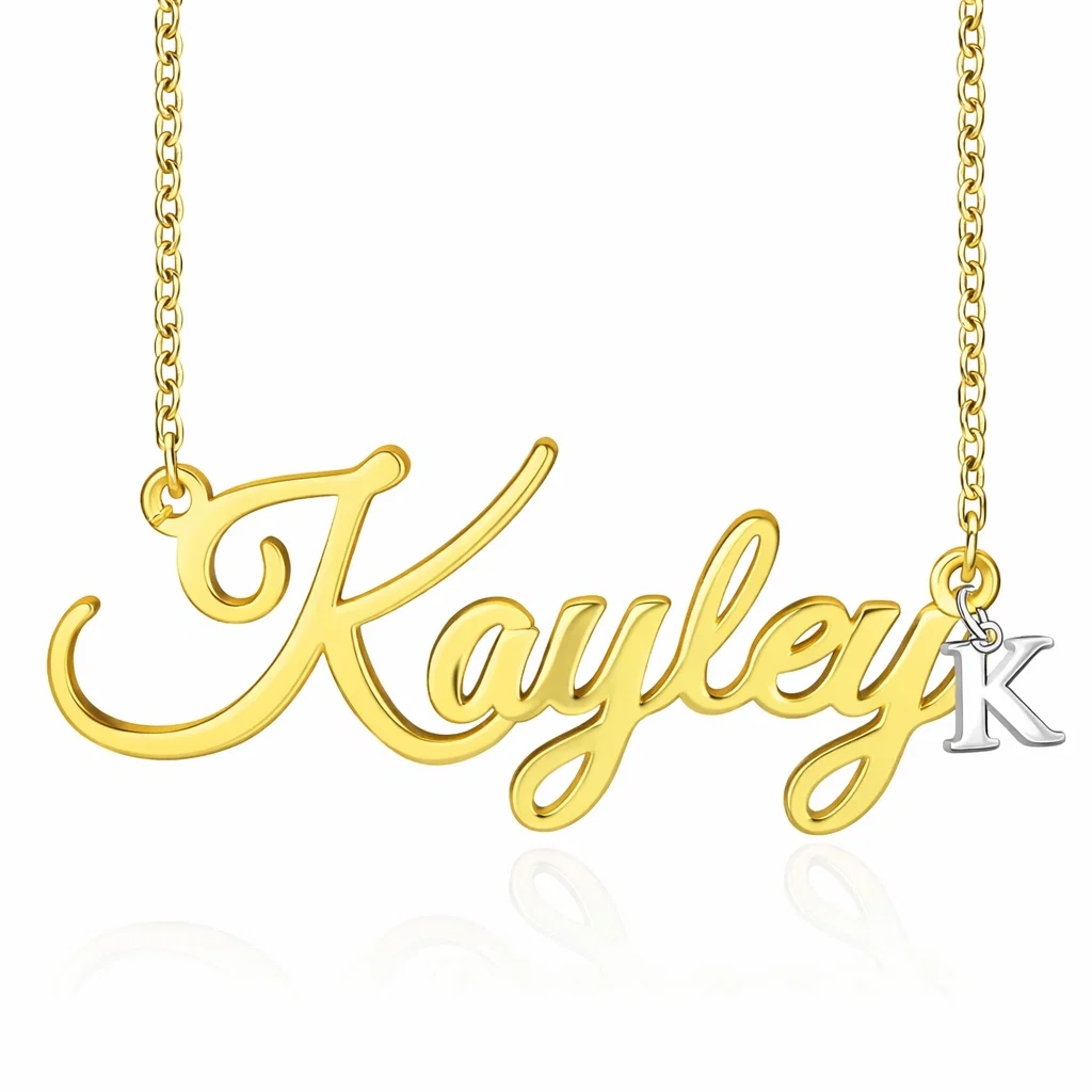 Gold Plated Personalized Name Necklace with Initial Letter Pendant Necklace