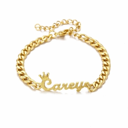 Gold Plated Bling Crown Nameplate Cuban link Personalized Name Bracelet