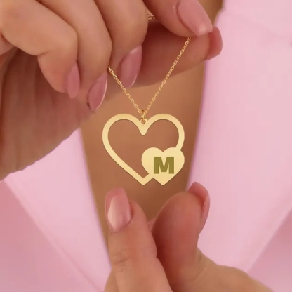 Gold Plated Personalized Double Hearts Initial letter Necklace 