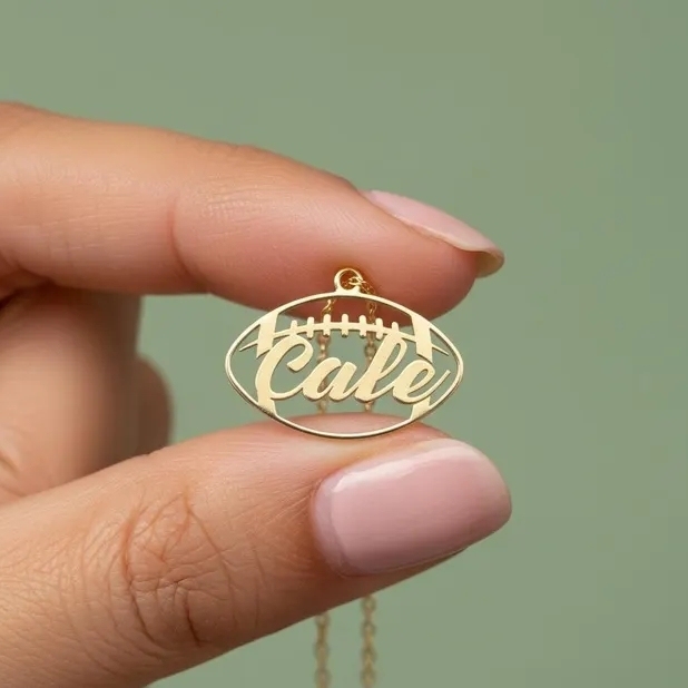 Football Nameplate Pendant Personalized Name Necklace