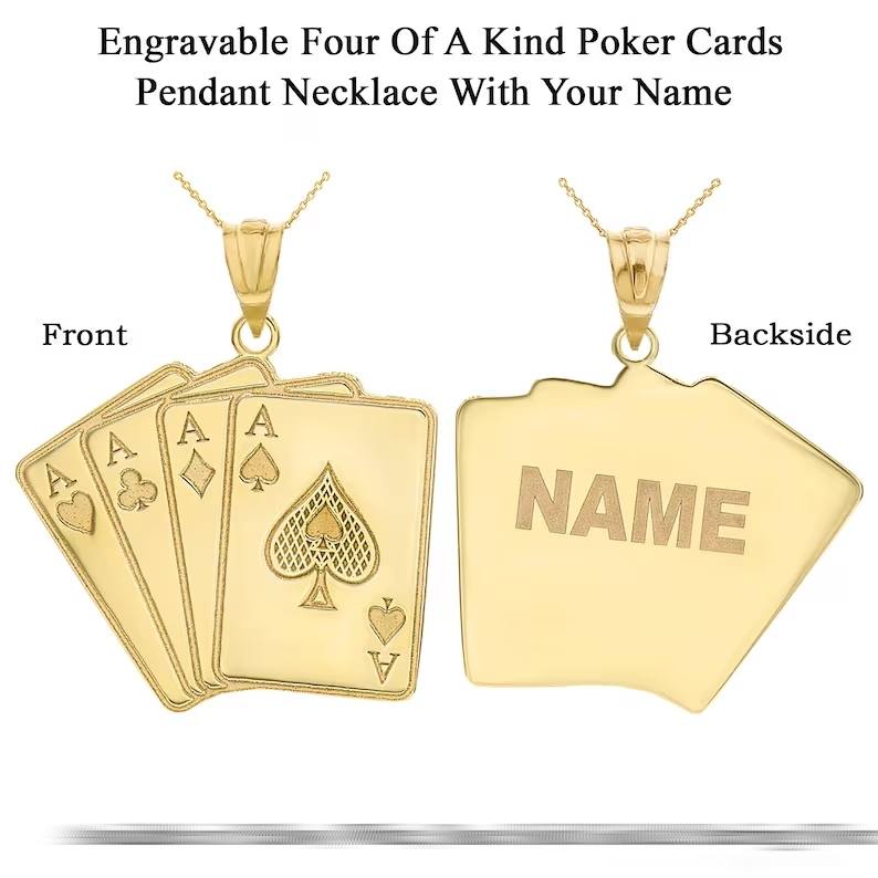 Ace Four Of A Kind Poker Hand Quads Pendant Necklace Custom Name Necklace