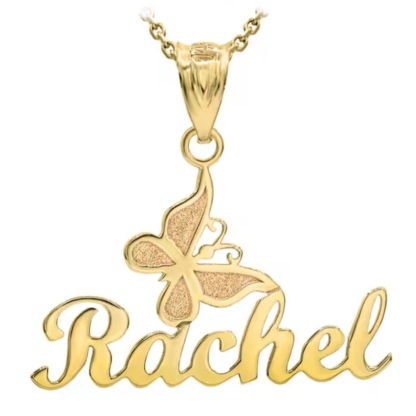 Personalized Butterfly Nameplate Gold Plated Name Necklace