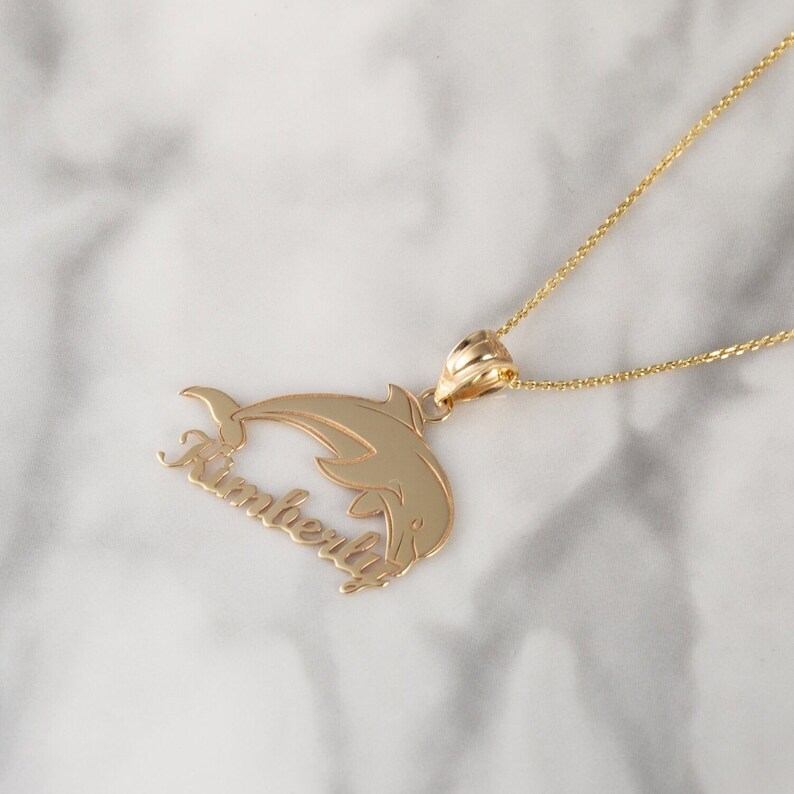Gold Plated Dolphin Nameplate Personalized Name Necklace