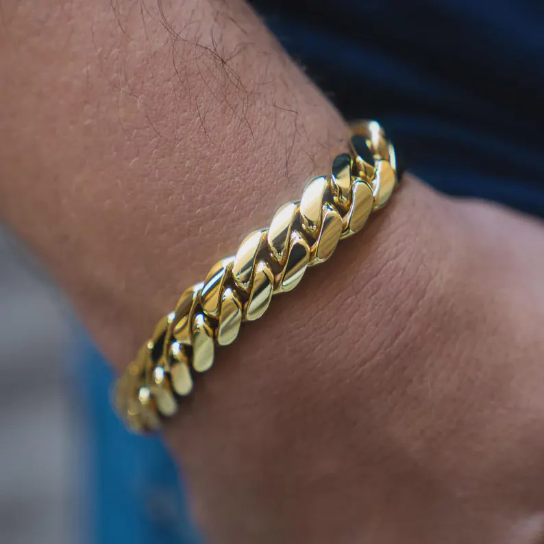 Gold Plated 12mm Cuban Link Chain Bracelet